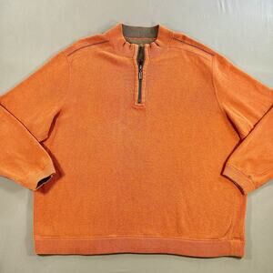 Tommy Bahama Reversible 1/4 Zip Pull Over Sweater Orange and Brown Mens Sz XL